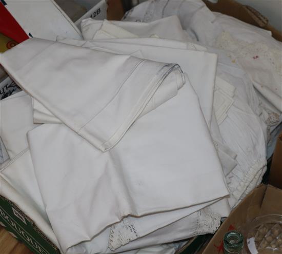 A box of mixed French linens, shirts, etc.